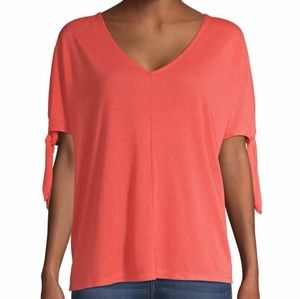NWT Salmon V-Neck Tie Sleeve Shirt